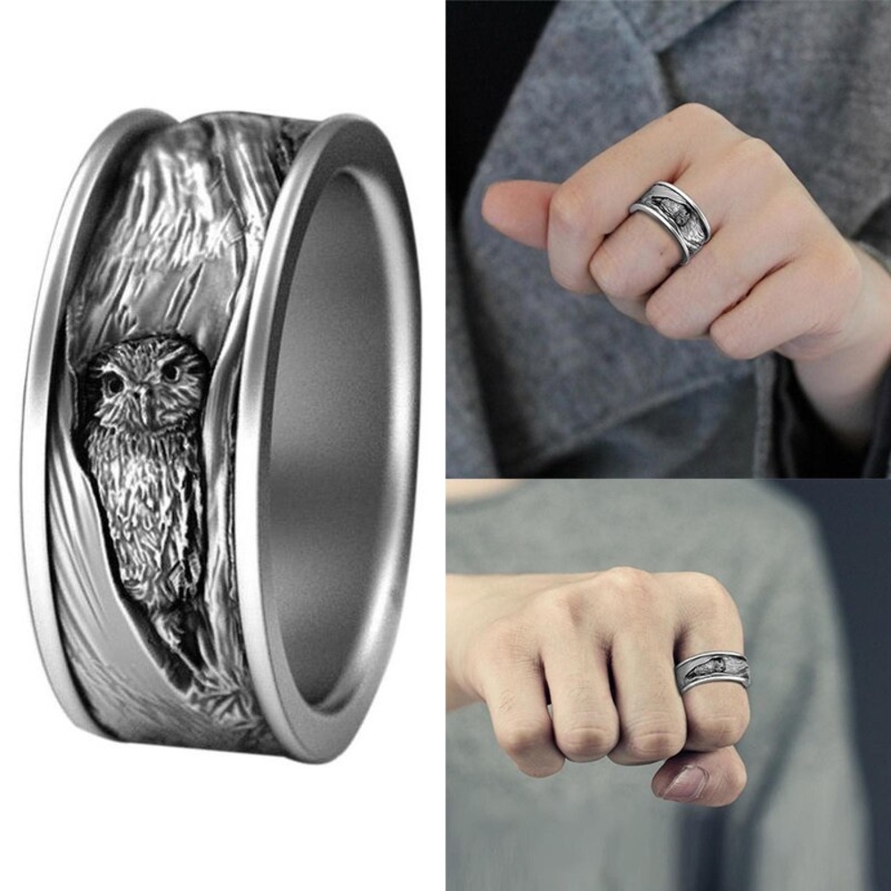 Stunning silver OWL in tree ring band DETAILING 11 - Picture 2 of 16
